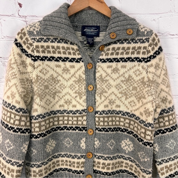 Eddie Bauer women’s fisherman wool sweater cardigan button front size small - Picture 5 of 11